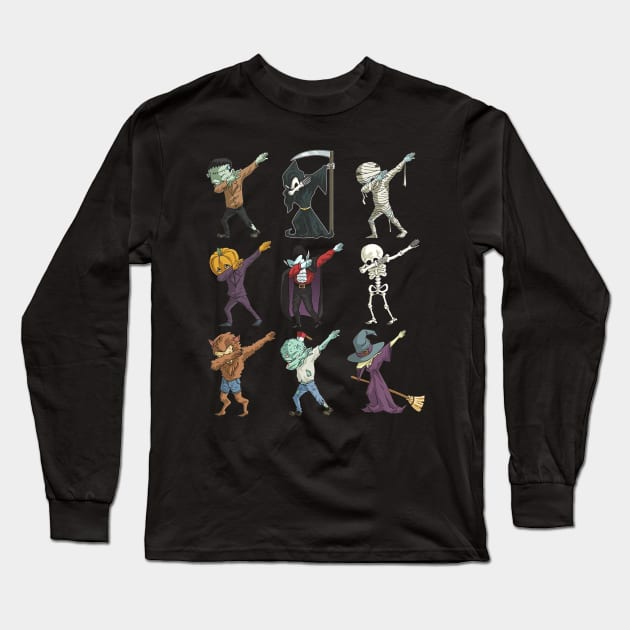 Dabbing Monsters TShirt Halloween Dab Long Sleeve T-Shirt by klausgaiser